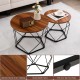 Set of 2 modern round coffee tables in rustic brown with pentagonal steel bases, ideal for versatile use in any space.